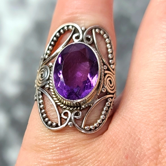 Sterling Silver Purple Amethyst Rustic - Picture 1 of 16